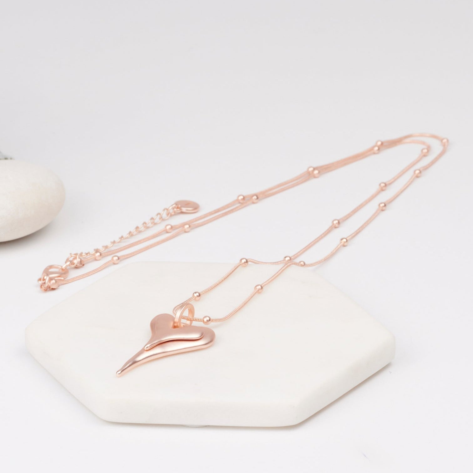 Stunning Rose Gold Matt Heart Long Necklace