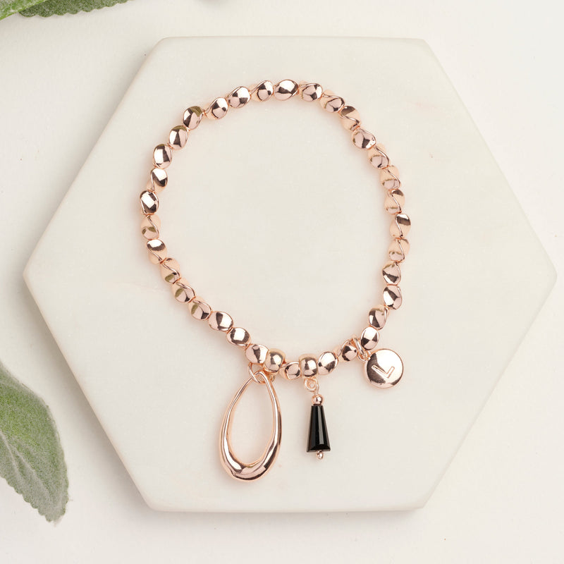 Rose Gold Tear with Black Tear Bracelet
