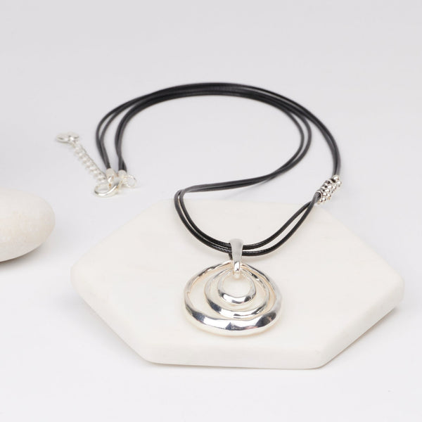 Silver Tear Pendant on Black Long PU Leather Necklace