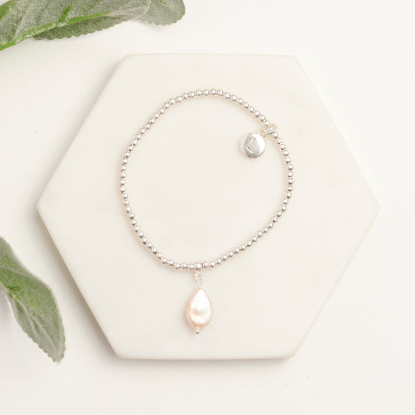 Silver Tear Shape Pendant Bracelet
