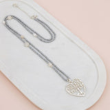 Silver Heart Tree Pendant on Silver Beads Necklace