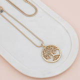 Matt Gold Tree w Beads + Heart Pendant Necklace