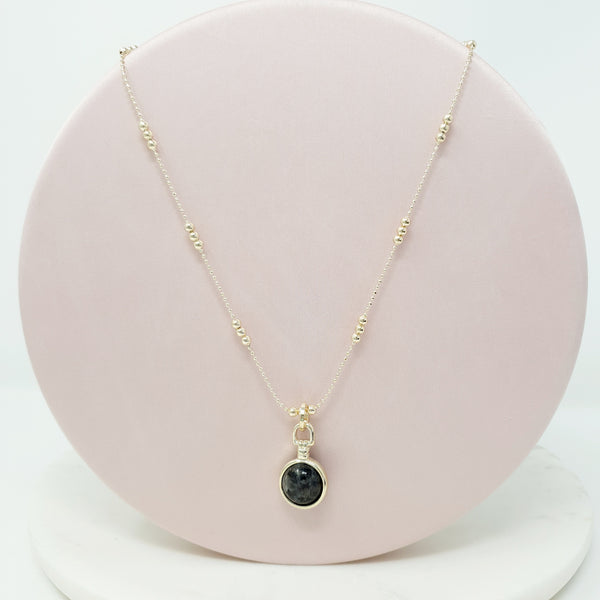 SHORT | Light Gold Black Stone Necklace