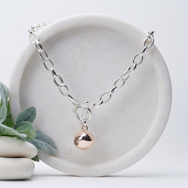 SHORT | Silver & Rose Gold Ball with Toggle Necklace