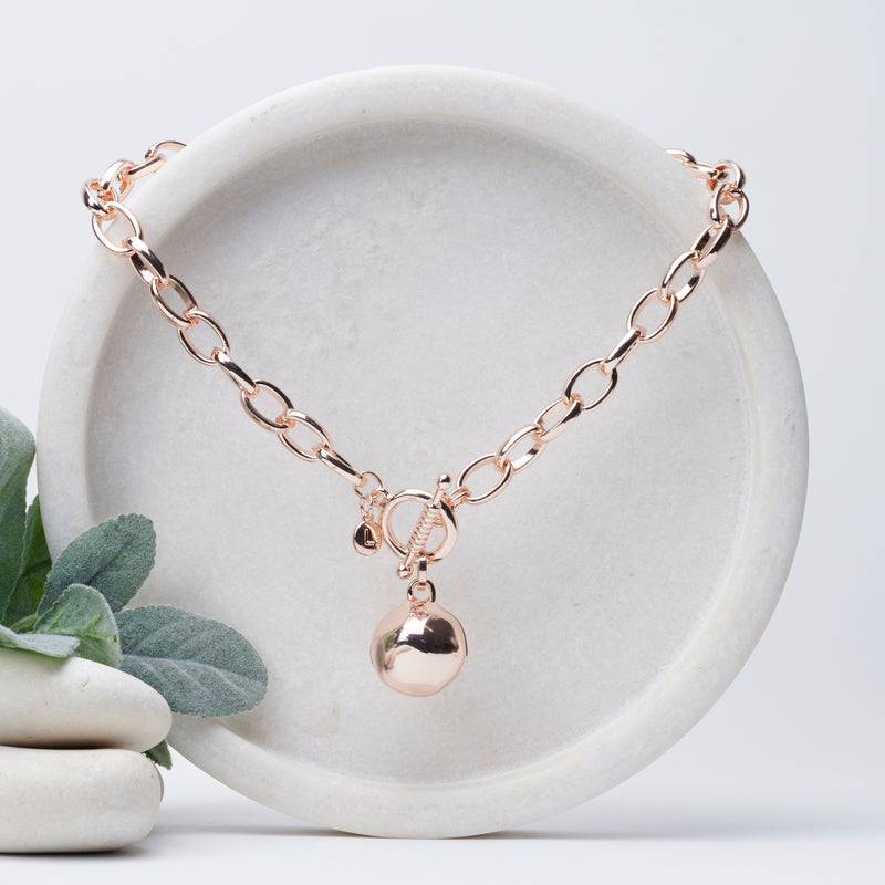 SHORT | Rose Gold Ball with Toggle Necklace