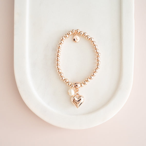 Rose Gold Heart & Pearl Bracelet