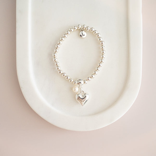 Silver Heart & Pearl Bracelet