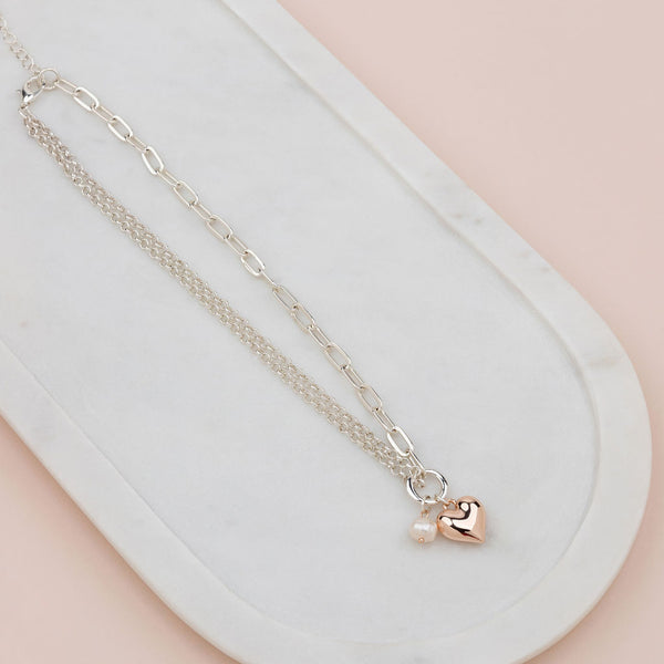SHORT | Rose Gold & Silver Heart Necklace