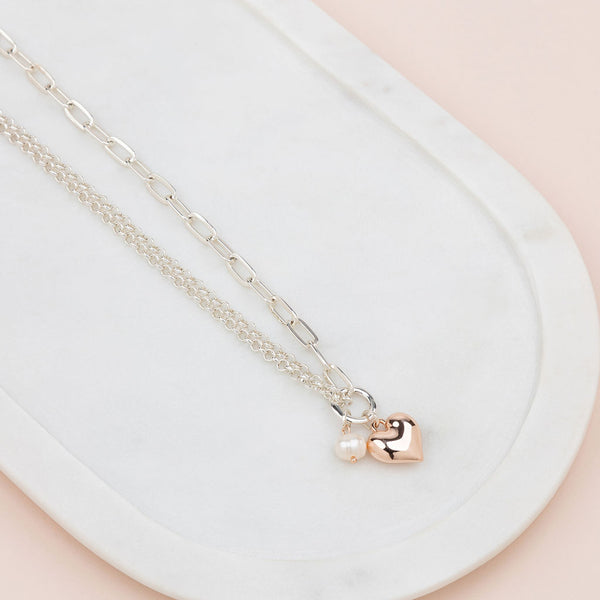 SHORT | Rose Gold & Silver Heart Necklace