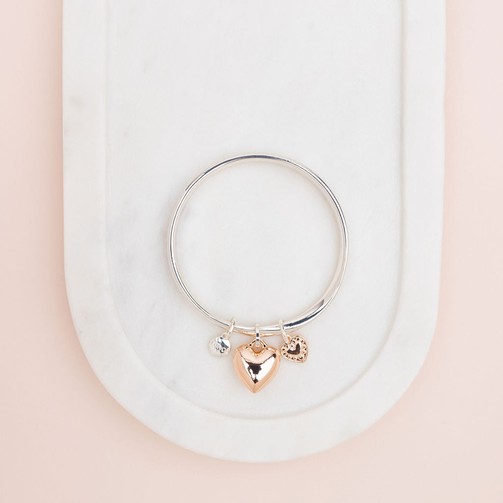 LIMITED EDITION | Silver & Rose Gold Heart Bangle