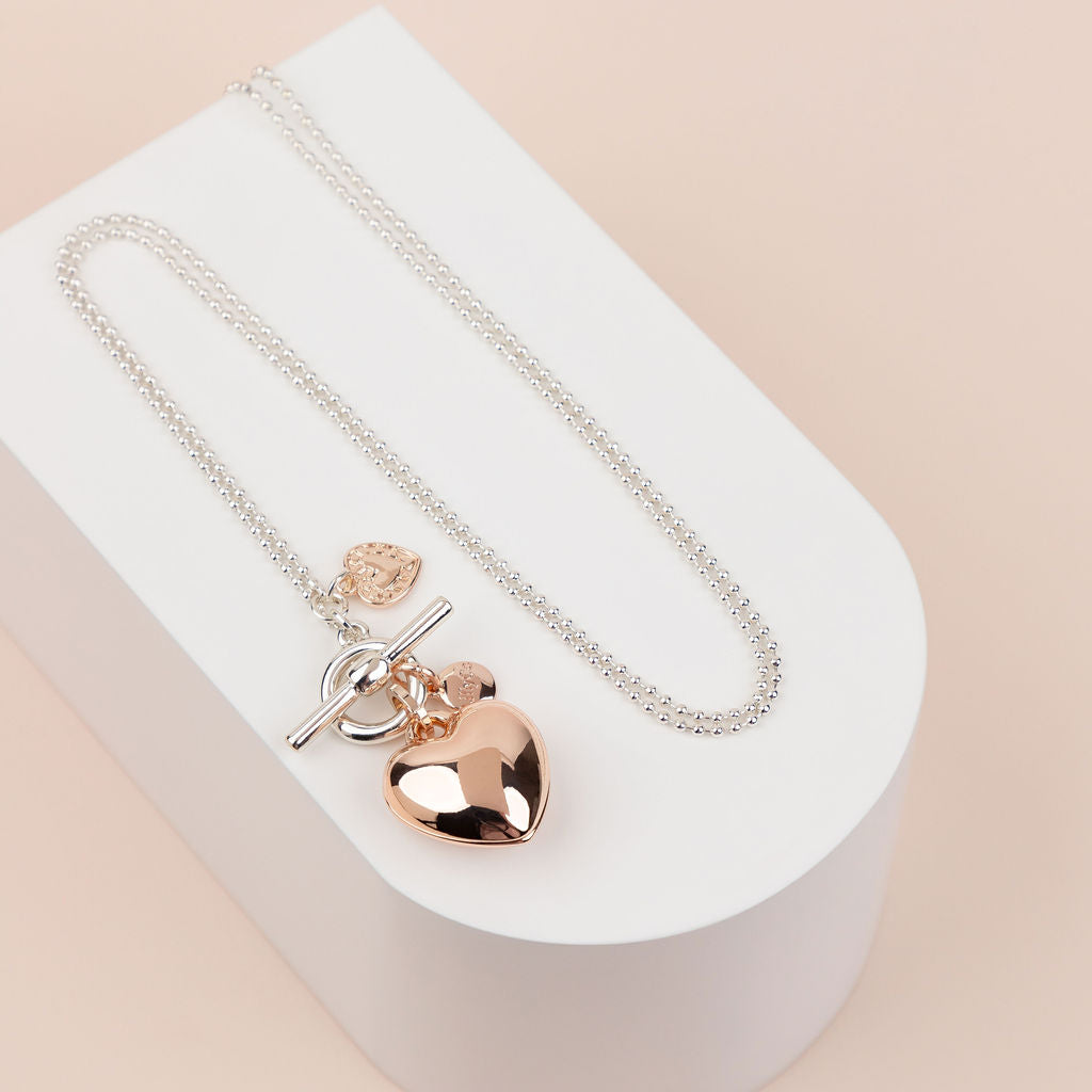 LIMITED EDITION | Rose Gold & Silver Toggle with Thick Chain Heart Necklace