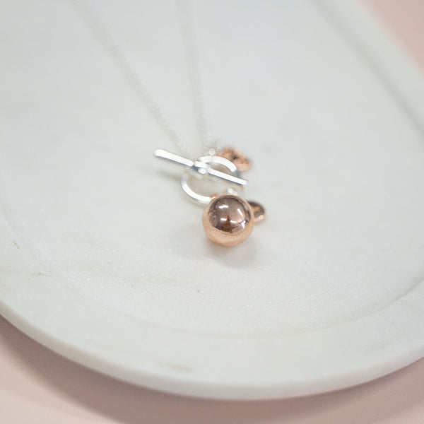 Limited Edition | SHORT | Silver & Rose Gold Toggle Ball Necklace