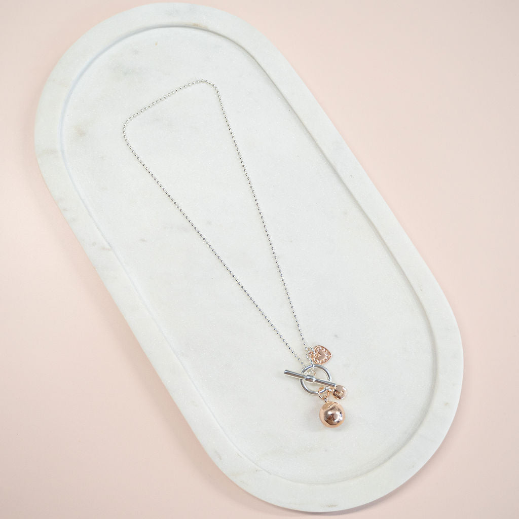 LIMITED EDITION | SHORT | Rose Gold Ball with Silver Necklace