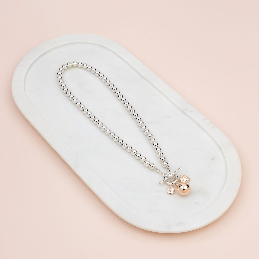 LIMITED EDITION | SHORT | Silver & Rose Gold Ball Necklace