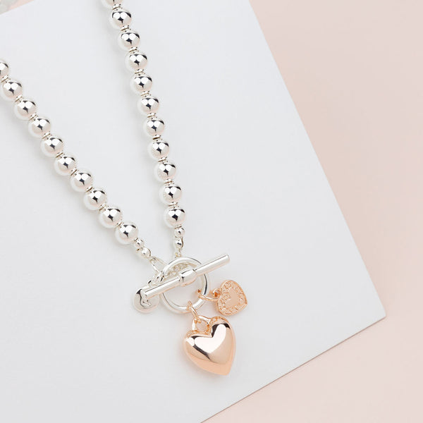 Limited Edition | SHORT | Silver & Rose Gold Heart Necklace