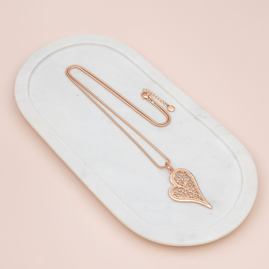 Rose Gold Matt Cut Out Heart Necklace