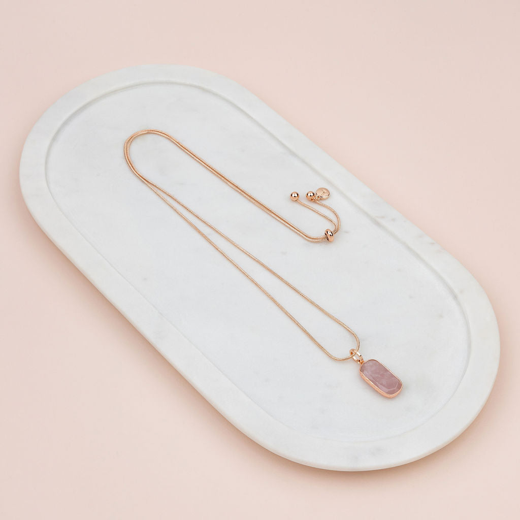 Pink Rose Quartz Stone Adjustable Long Necklace