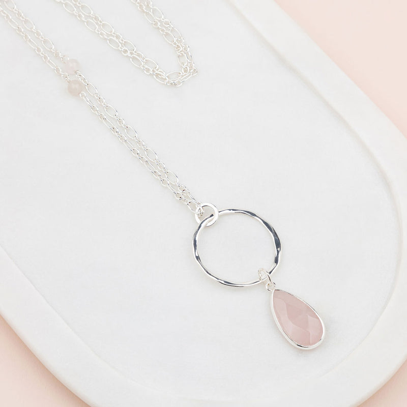 Silver + Rose Quartz Stone Necklace