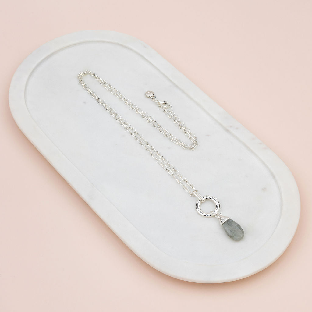 Grey Quartz on silver Long Necklace