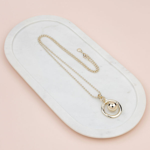 Light Gold Circle with Ball Necklace