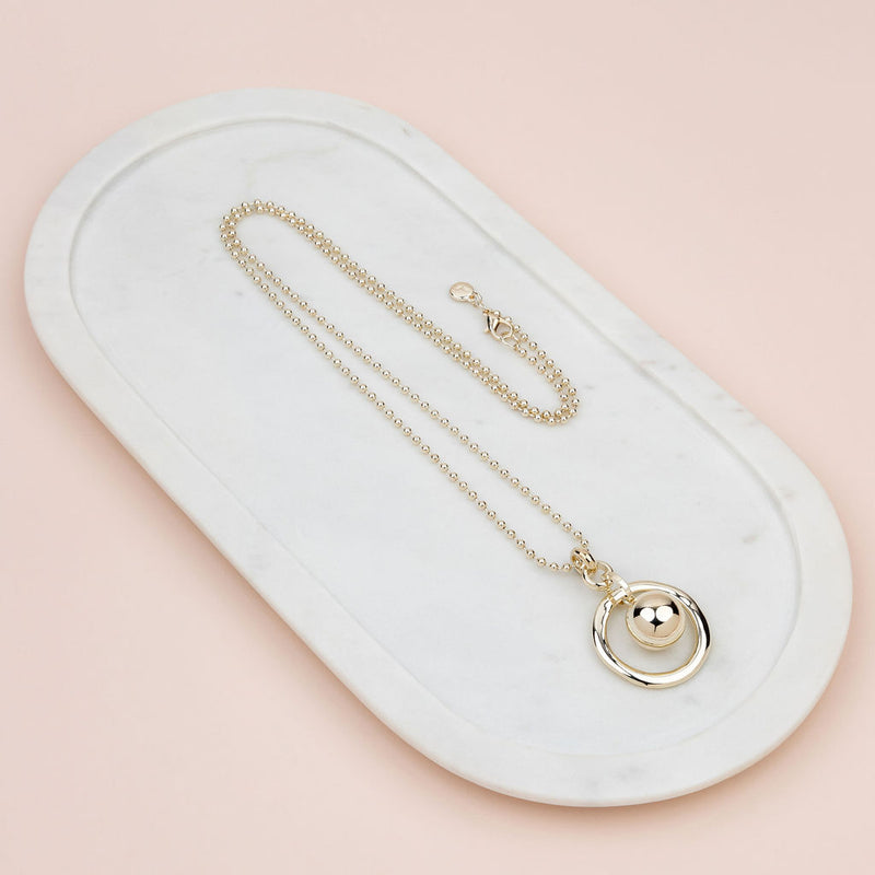 Light Gold Circle with Ball Necklace