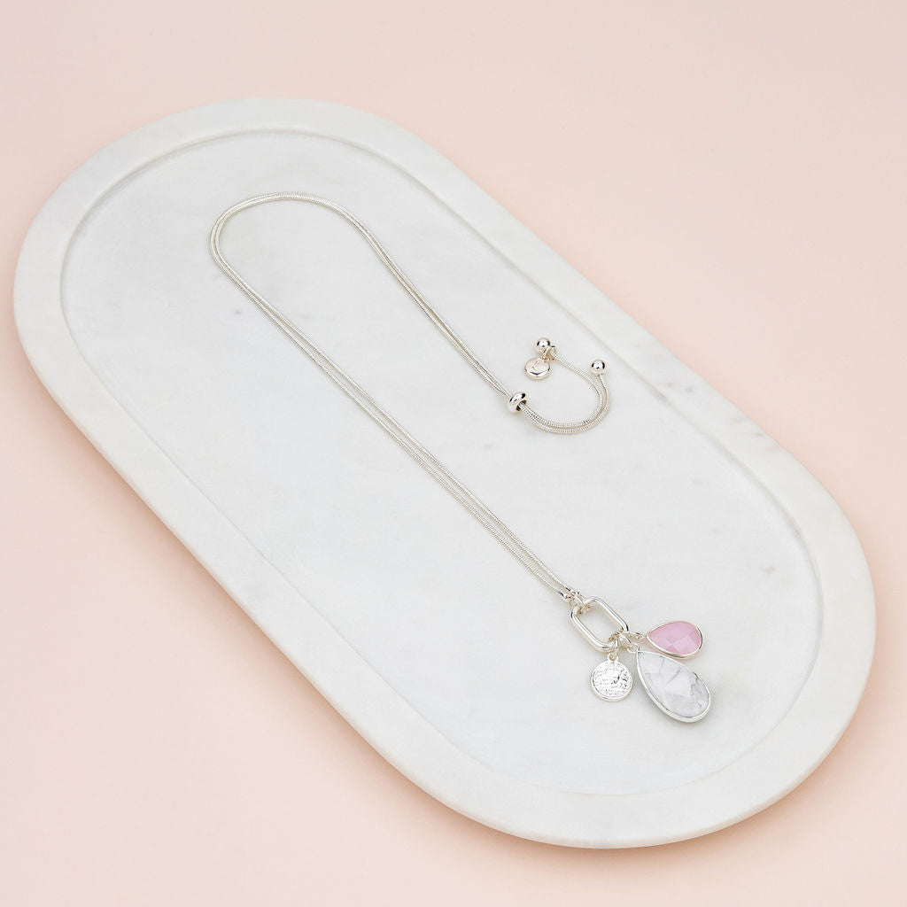 Silver Pink & Howlite Charm Adjustable Necklace