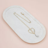 Light Gold Heart, Pearl & Howlite Stone Long Necklace