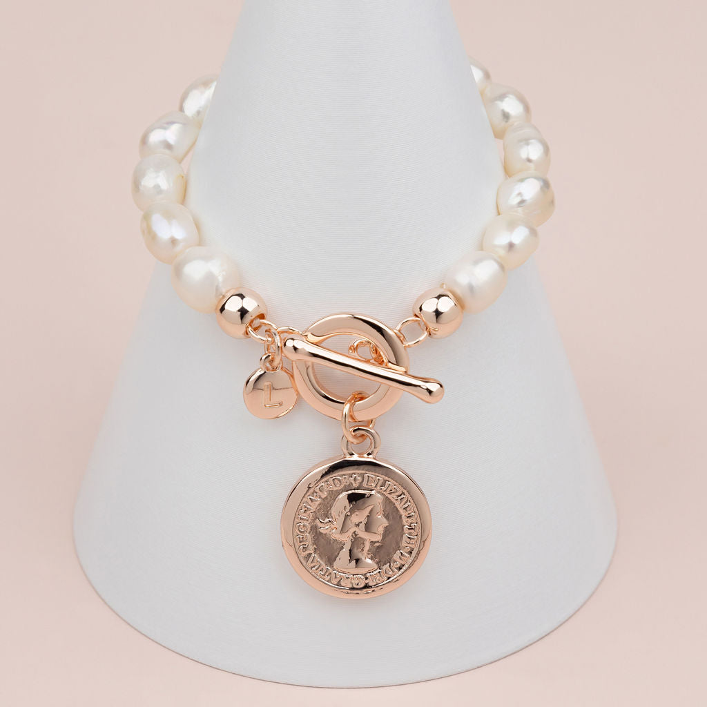 LIMITED EDITION | Rose Gold Coin Fresh Water Pearl Bracelet