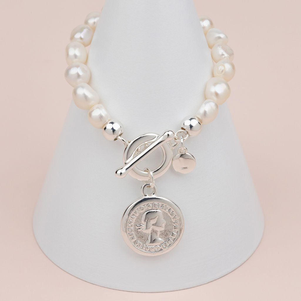 LIMITED EDITION | Silver Coin Fresh Water Pearl Bracelet