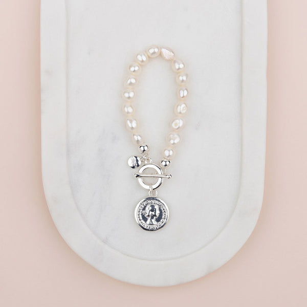 Silver Coin Pearl Bracelet
