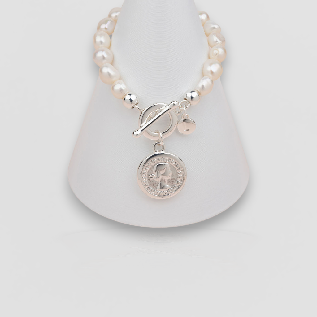 LIMITED EDITION | Silver Coin Fresh Water Pearl Bracelet