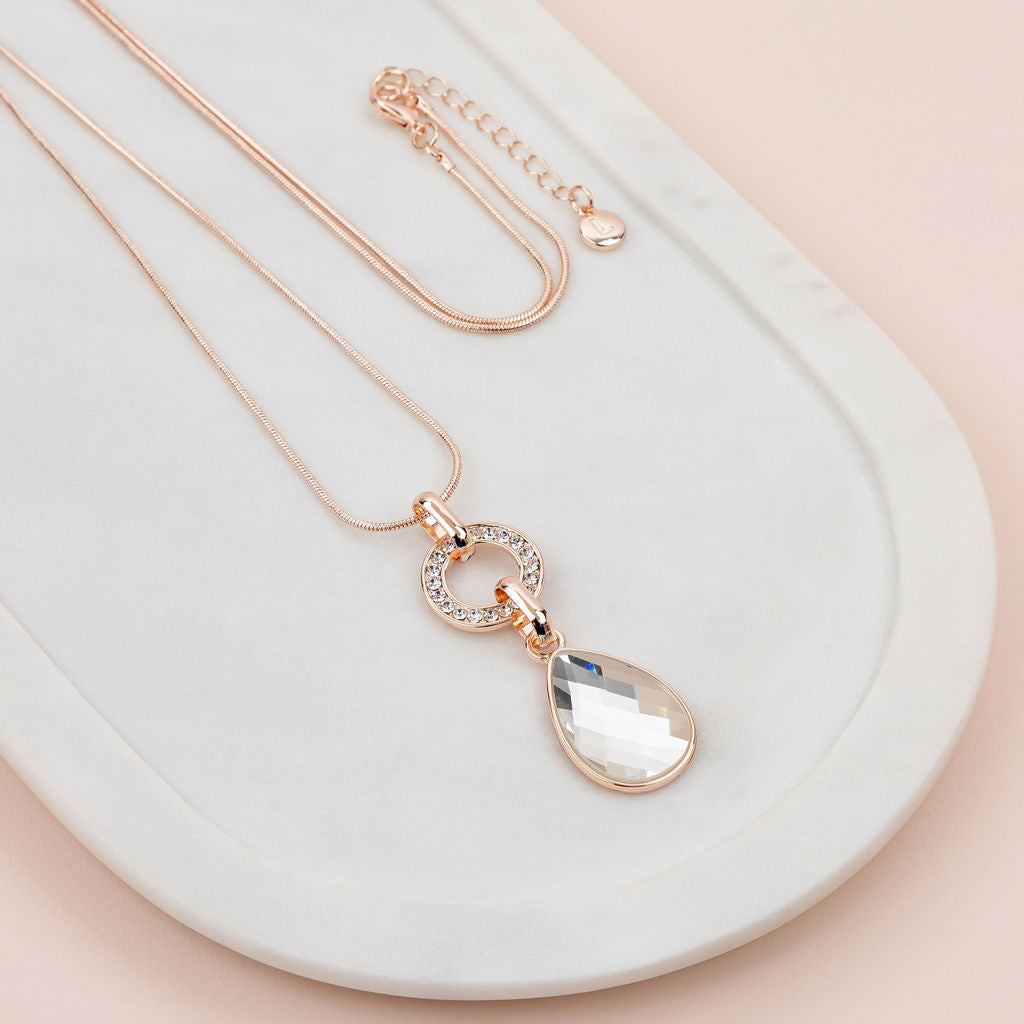 Rose Gold Chain w Clear Crystal Necklace – Lillyco