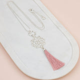 Silver Scroll with Pink Tassel Necklace