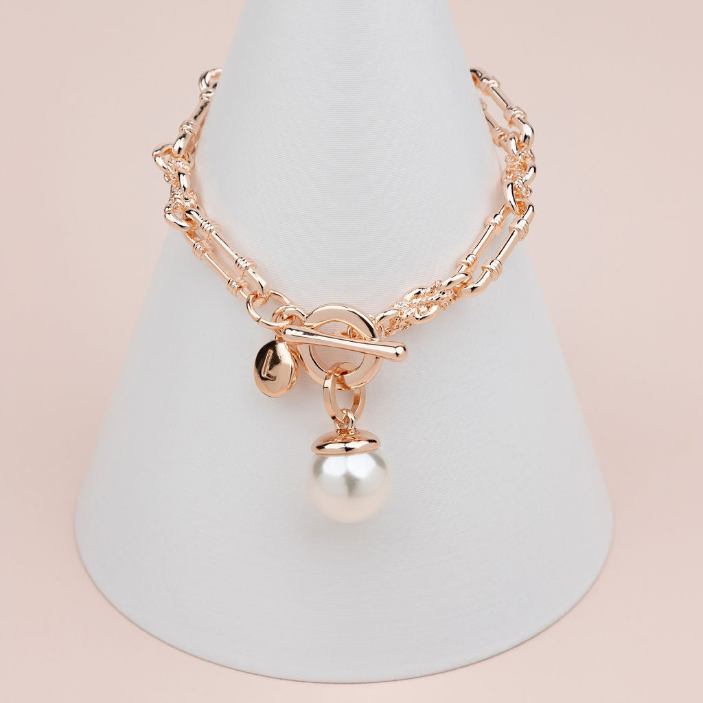 Rose Gold Single Pearl Toggle Bracelet