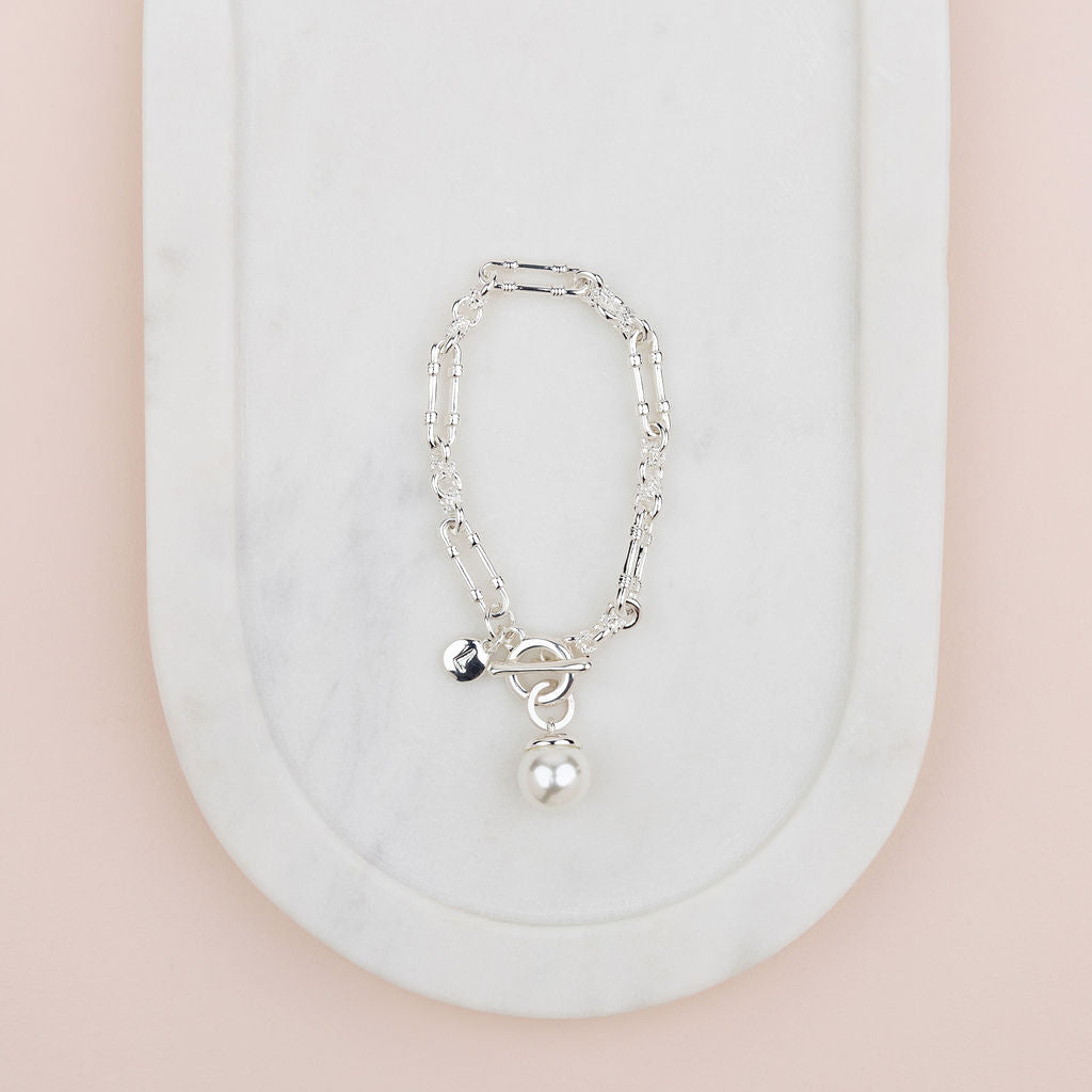 Silver Single Pearl Toggle Bracelet
