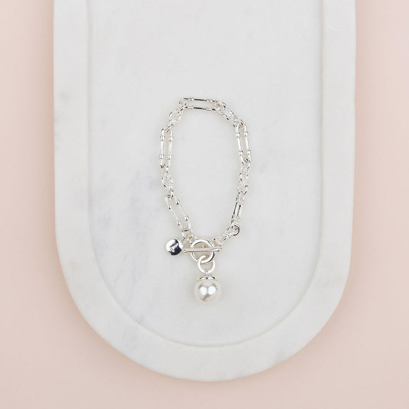 Silver Single Pearl Toggle Bracelet