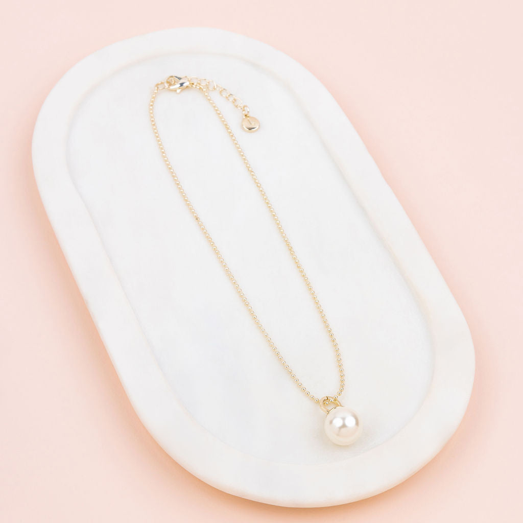 SHORT | Light Gold Single Drop Pearl Necklace