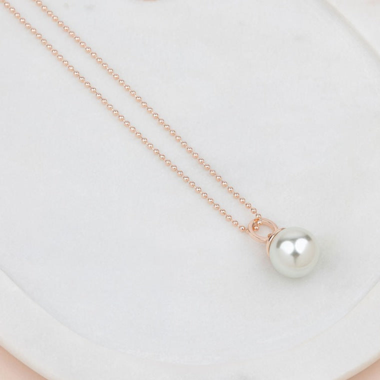 SHORT | Rose Gold Single Drop Pearl Necklace