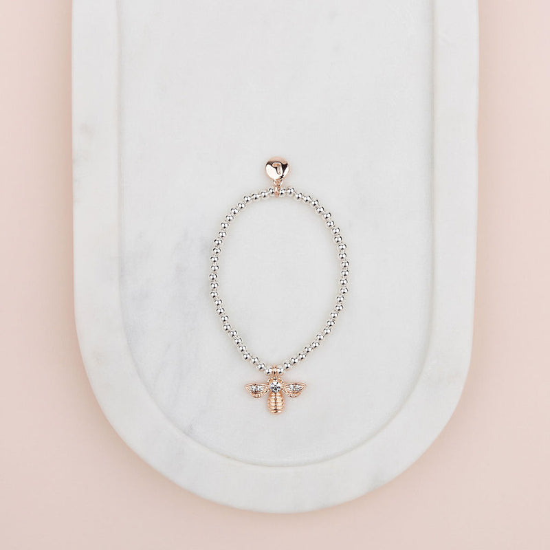 Silver Bead with Rose Gold Bee Bracelet
