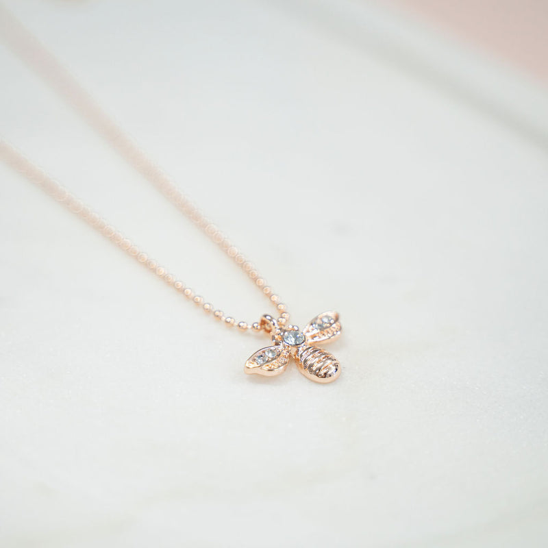 SHORT | Rose Gold Bead Bee Necklace