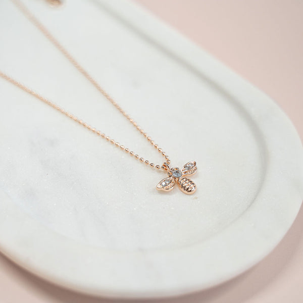 SHORT | Rose Gold Bead Bee Necklace