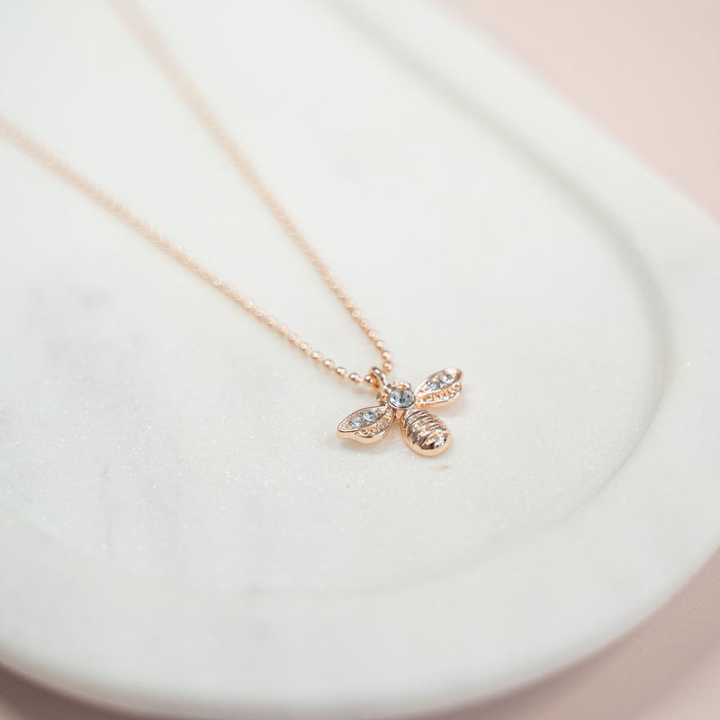 SHORT | Rose Gold Bead Bee Necklace