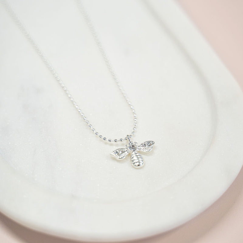 SHORT | Silver Bead Bee Necklace