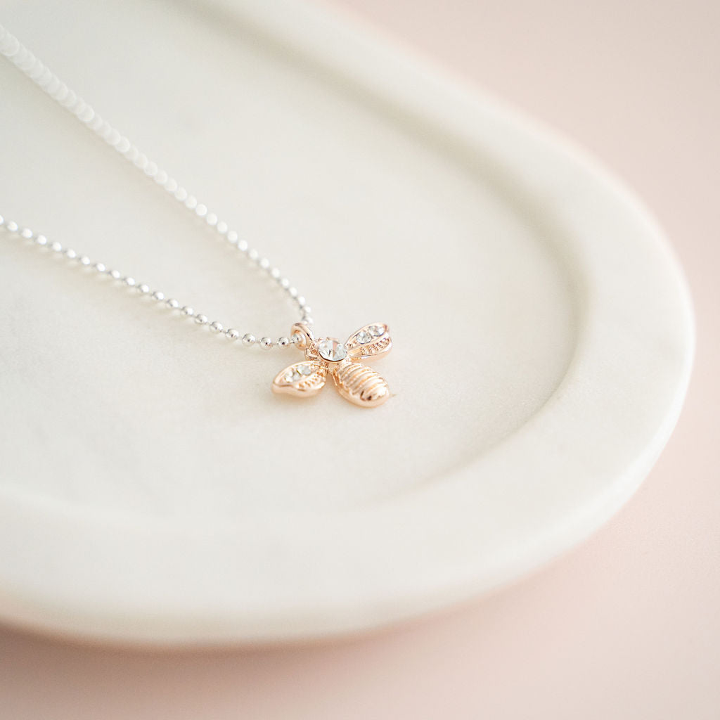 SHORT | Silver & Rose Gold Bead Bee Necklace