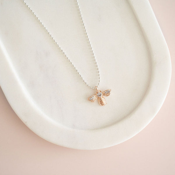 SHORT | Silver & Rose Gold Bead Bee Necklace