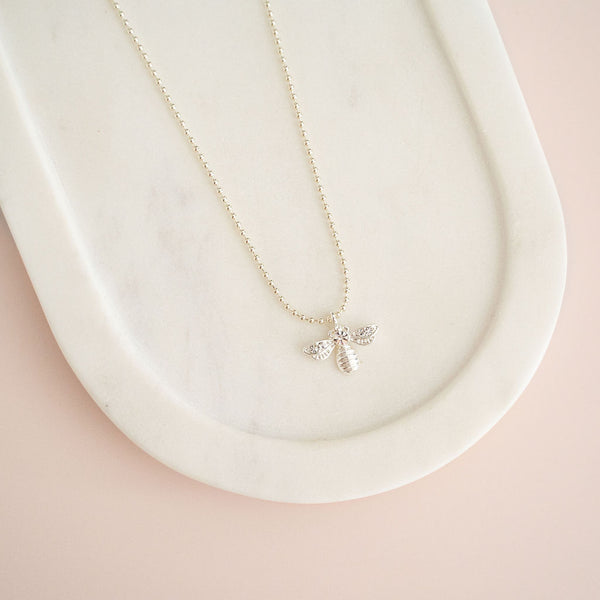 SHORT | Light Gold Bead with Silver Bee Necklace