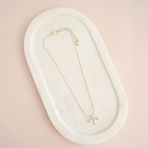 SHORT | Light Gold Bead with Silver Bee Necklace