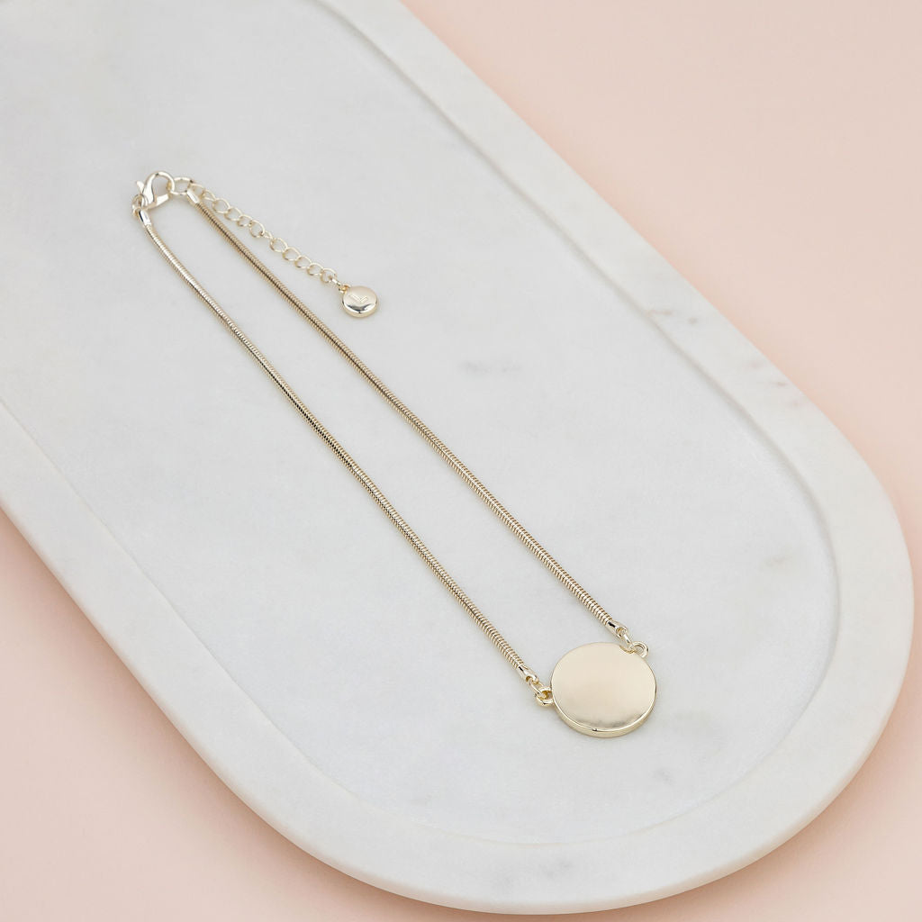 SHORT | Light Gold Solid Disc Necklace