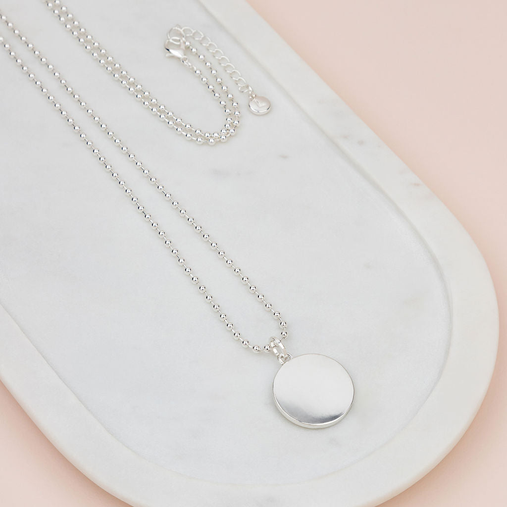Silver Solid Disc Long Necklace