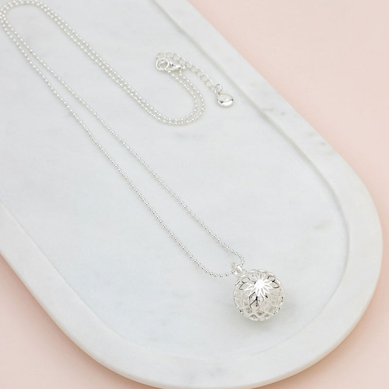 Silver Flower Harmony Ball Necklace